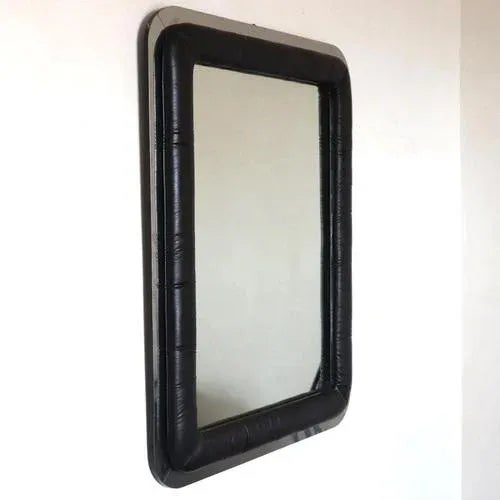 Rectangular Mirror with Black Leather Frame, 1970s For Sale - Image 5 of 9