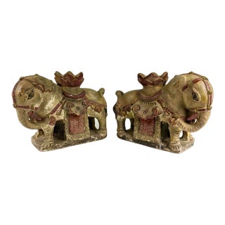 Ming Dynasty Pair of Ceramic Elephant Candle Holders For Sale