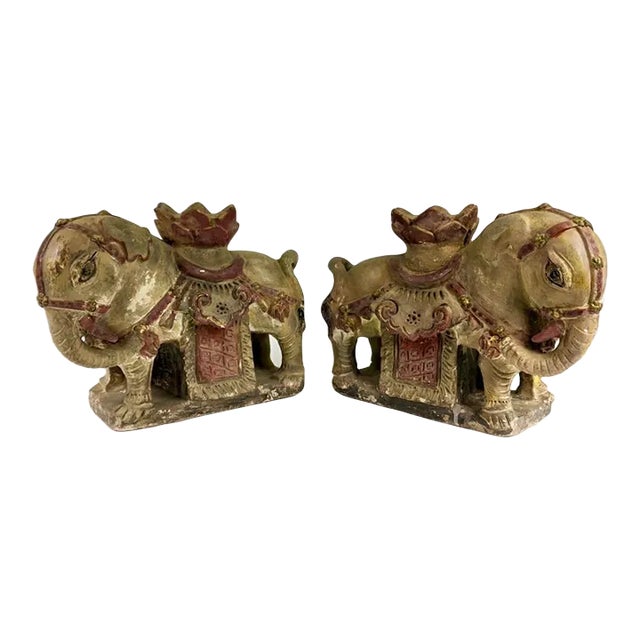 Ming Dynasty Pair of Ceramic Elephant Candle Holders For Sale
