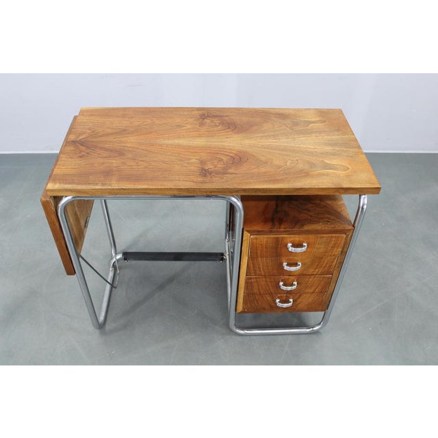 Bauhaus Children's Desk with Drop Leaf in Walnut and Chrome, 1930s For Sale - Image 4 of 17