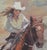 Original oil portrait by Sean Wu, A female rider galloping on horseback.