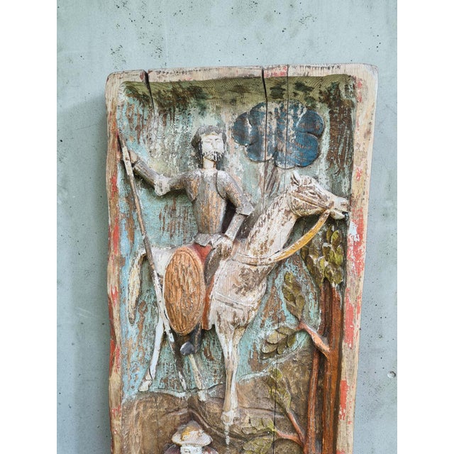 Rustic Large Polychrome Relief Sculpture Titled Don Quixote and Sancho Panza in Carved Wood, 1960s For Sale - Image 3 of 11