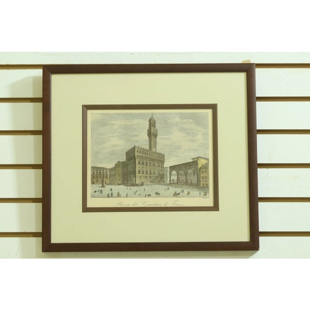 Drawing/Sketching Materials Piazza Del Granduca Framed & Matted Vintage Print For Sale - Image 7 of 7