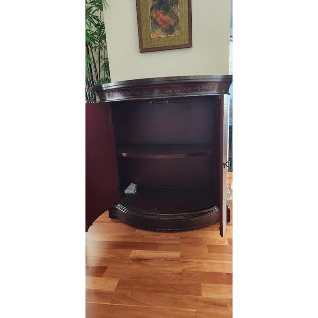 Elegant Ethan Allen accent cabinet from the hand‑decorated chinoiserie collection, featuring detailed landscape and bird...