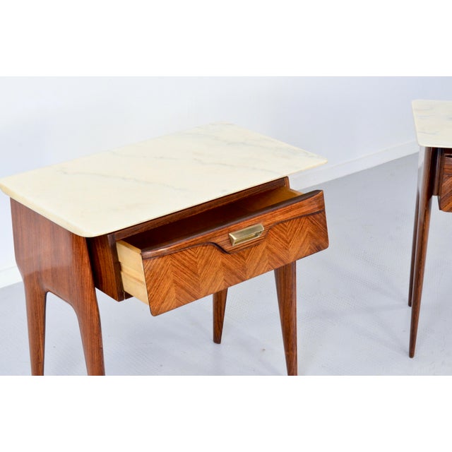 Metal Italian Nightstands in Walnut and Carrara Marble, 1960s, Set of 2 For Sale - Image 7 of 13