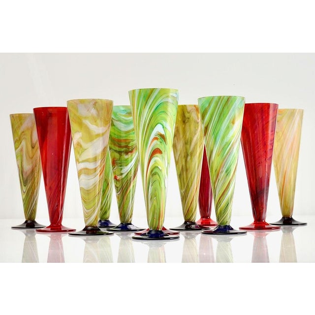 Flutes in Marbelized Murano Glass attributed to Cenedese, 1980, Set of 12 For Sale - Image 3 of 18