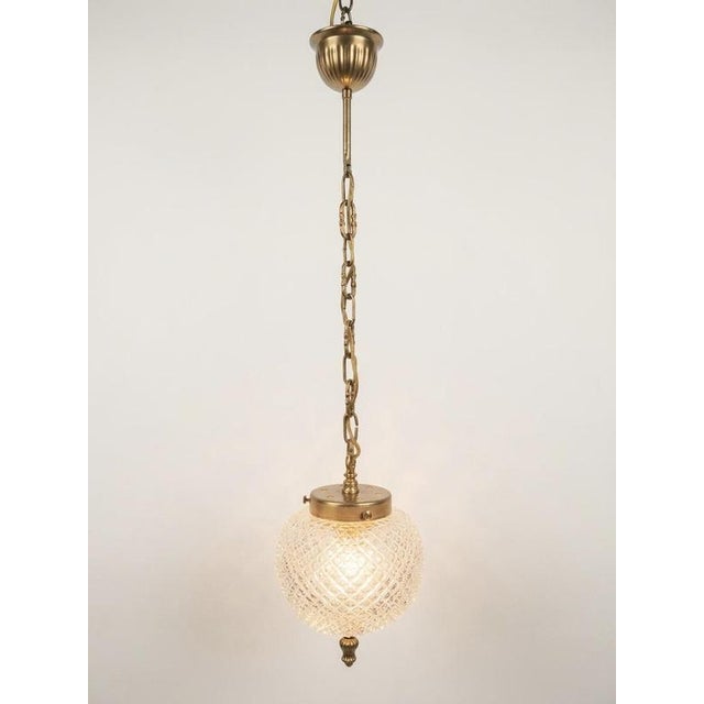 Vintage Pendant Light in Textured Glass and Brass For Sale - Image 3 of 5