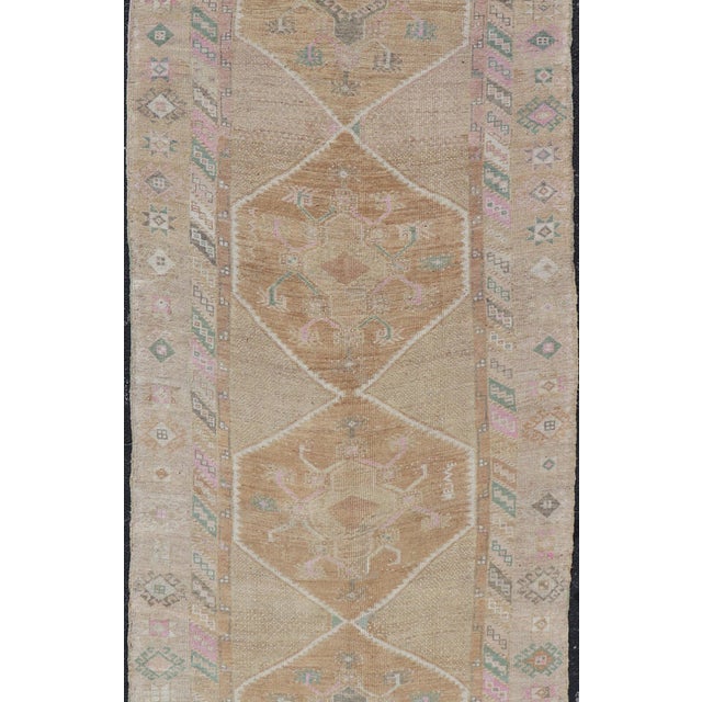 Taupe Unique & Colorful Turkish Kars Runner With Tribal Designs and Geometric Motifs For Sale - Image 8 of 12