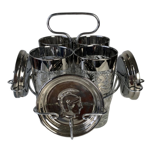 1960s Mad Man Era Silver Knight Cocktail Set- 9 Pieces For Sale