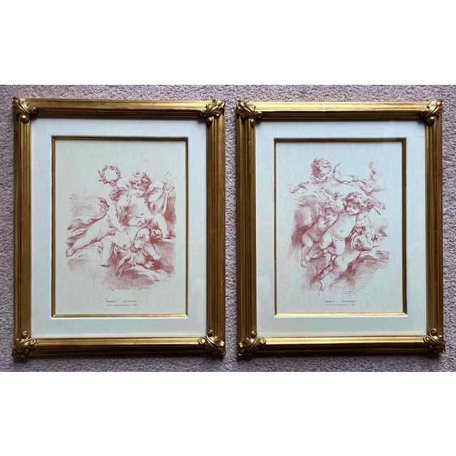 Gold Cherubs Custom Framed Italian Prints-After Boucher-Set 2 For Sale - Image 8 of 8