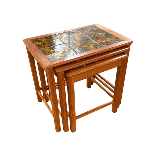 Mid-Century Modern Mid 20th Century Danish Teak & Tile Nesting Tables Attributed to Trioh For Sale - Image 3 of 4
