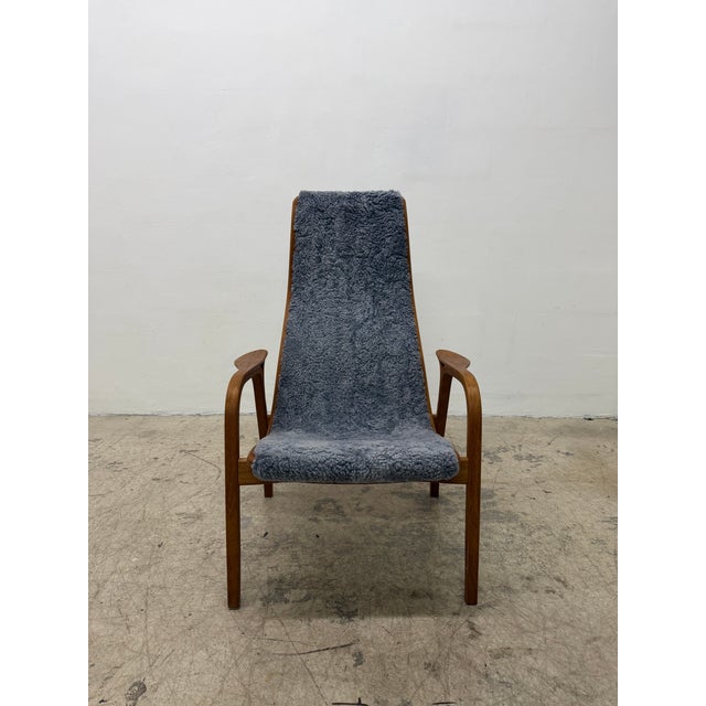 2000 - 2009 Yngve Ekström Lamino Teak Wood Frame Armchair With Sheepskin Fabric for Swedese For Sale - Image 5 of 16