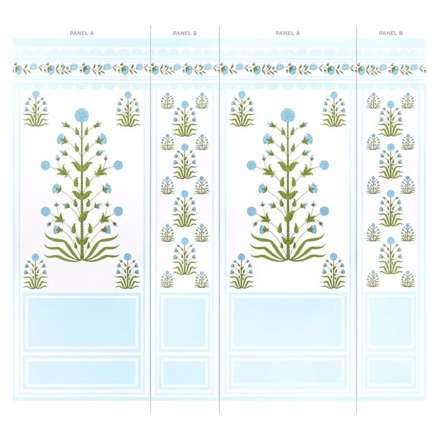 Mid-Century Modern Schumacher x Marie-Anne Oudejans Royal Poppy Panel B in Blue For Sale - Image 3 of 4