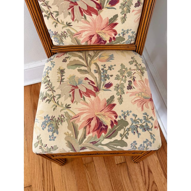 Late 20th Century Vintage Pencil Reed Side Chair With Floral Upholstery For Sale - Image 5 of 12