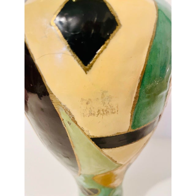 Brass Vintage 1930s Dutch Art Deco Brass & Hand-Painted Enamel Vase – Metawa Style For Sale - Image 8 of 9