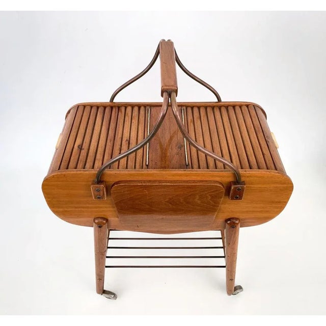 Metal Mid-Century Italian Walnut & Brass Work Table with Wheels, 1940s For Sale - Image 7 of 18