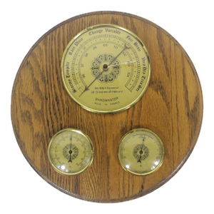 Vintage French Barometer for on the Wall, Made of Oak Wood, Brass and Glass, Some Patina Interesting Character Ornamental France Baromaster