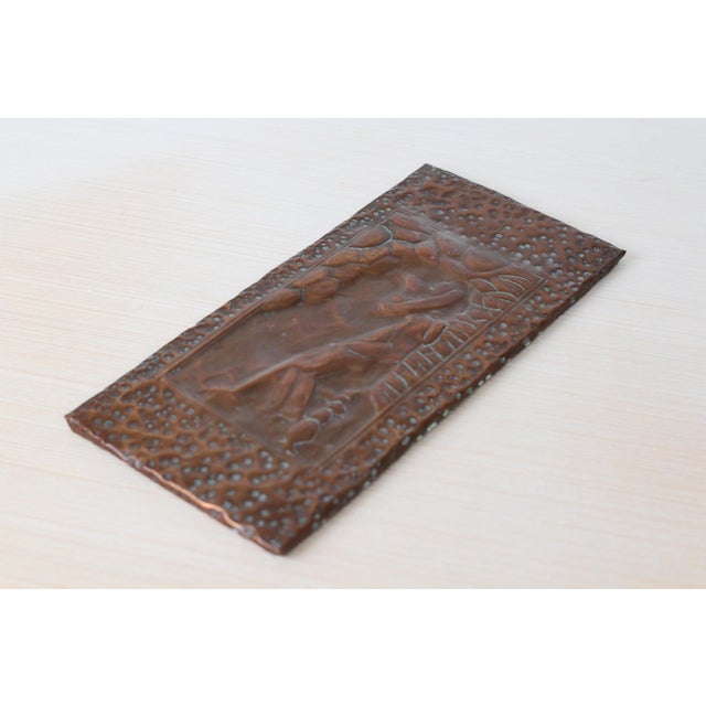 Copper Mid Century Folk Art Copper Repoussé Wall Plaque Mexican Sombrero Figure For Sale - Image 8 of 12