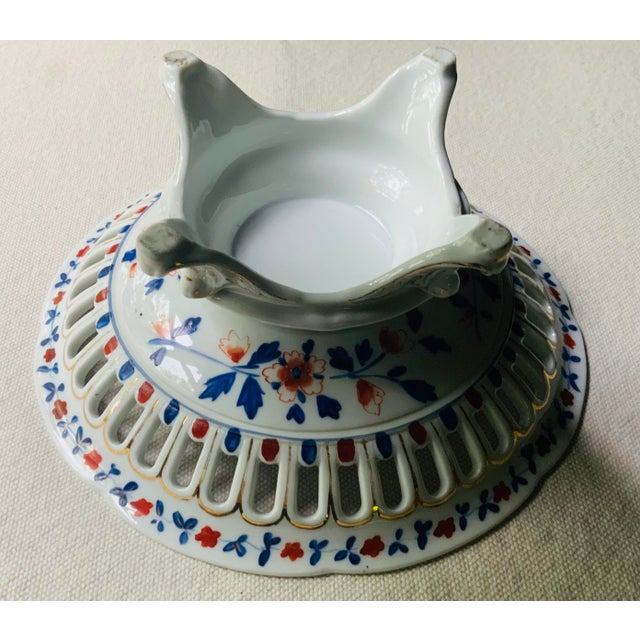 19th Century French Imari Porcelain Reticulated Compote, Hand-Painted For Sale - Image 16 of 18
