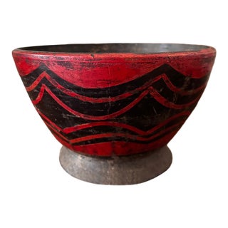 Antique Carved and Painted Prayer or Opium Bowl For Sale