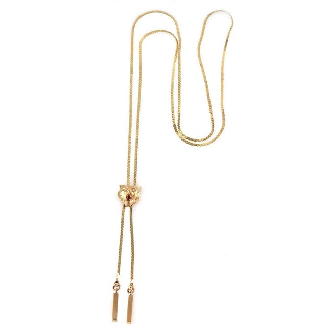 Mid 20th Century Diamond & Ruby Panther 14k Yellow Gold Slide Tassel Necklace For Sale - Image 4 of 7