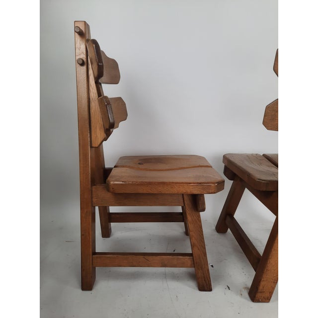 Brown Brutalist Oak Dining Chairs, 1980s, Set of 2 For Sale - Image 8 of 9