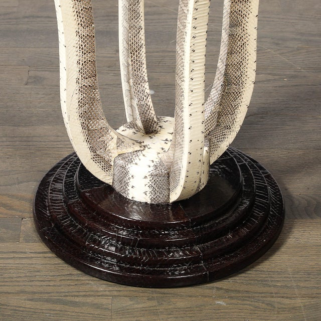Beige Mid-Century Gueridon Table in Python Leather With Stepped Base by Karl Springer For Sale - Image 8 of 15