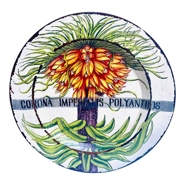 1970s Vintage Hand Painted Polyanthus Floral Botanical Wood Platter For Sale