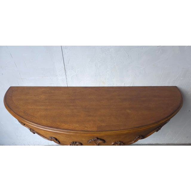 Oak Demi Lune Renaissance Revival Style Console Entry Table For Sale - Image 10 of 11