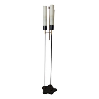 Vintage Floor Lamp with Marble Base and Brass Stem, 1950s For Sale