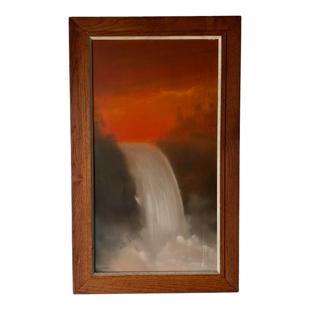 70's Vintage Stevens Waterfall Landscape Oil Painting, Framed/ Sold For Sale