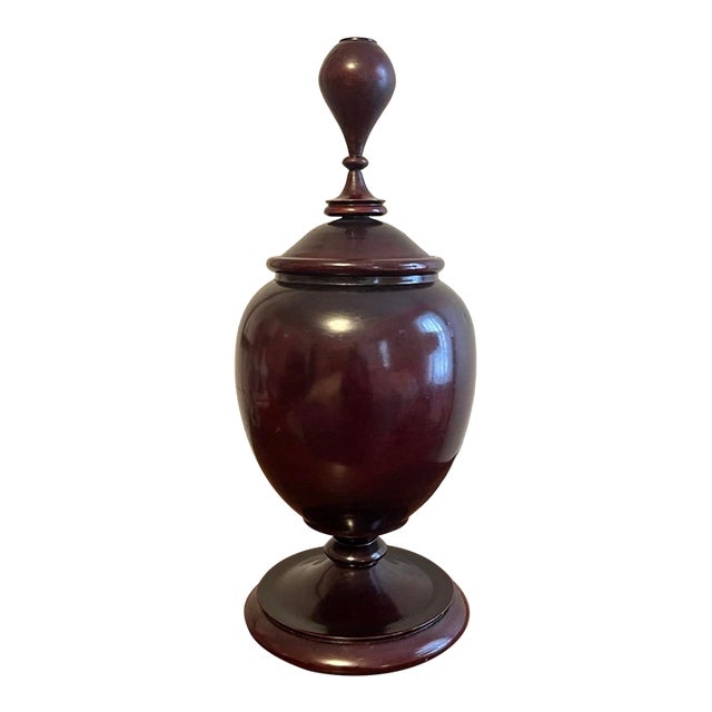 Large Antique 19th Century Pease Ware Turned Mahogany Footed Spice Storage Jar For Sale
