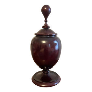 Large Antique 19th Century Pease Ware Turned Mahogany Footed Spice Storage Jar