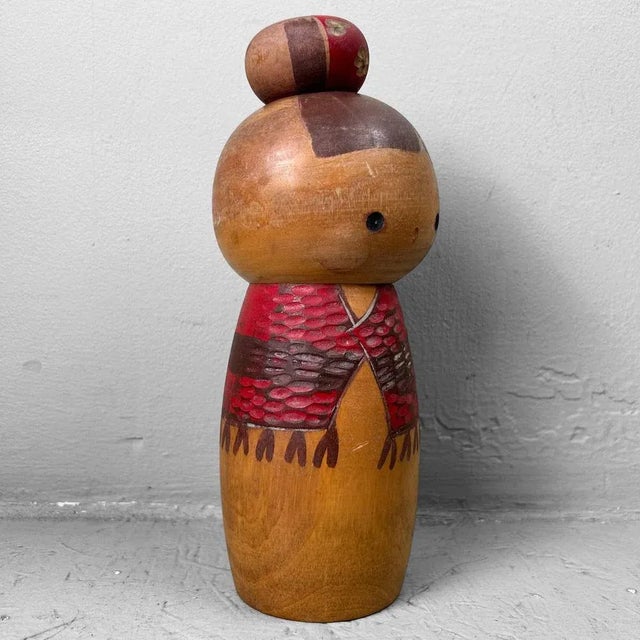 Brown Vintage Sosaku Kokeshi by Hiroe Fukushima, Japan, 1975 For Sale - Image 8 of 12