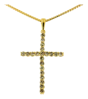 14K Yellow Gold Plated .925 Sterling Silver 1/2 Cttw Champagne Diamond Cross Pendant Necklace - 18"
