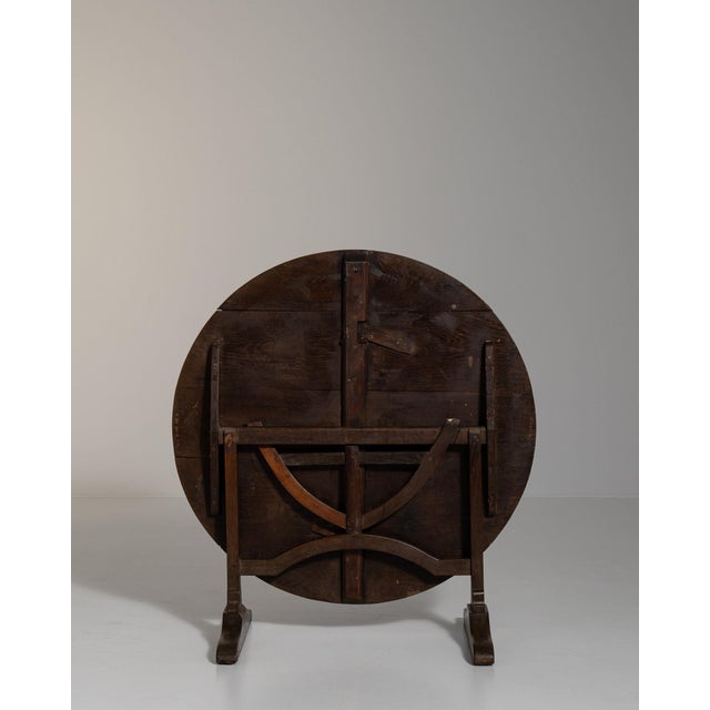 19th Century 19th Century France Rich Walnut Brown Round Tilt-Top Drop-Leaf Table For Sale - Image 5 of 11