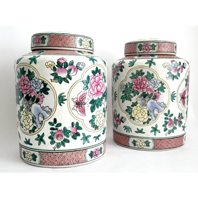 Mid 20th Century Ginger Jars With Flowers Pair For Sale - Image 5 of 12