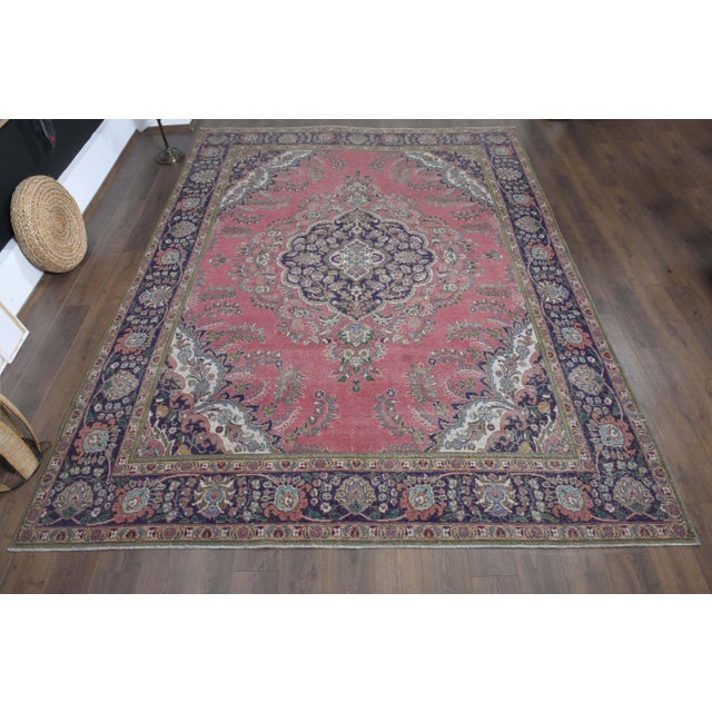 Vintage Persian Hand-Knotted vintage rug is a semi-antique vintage area rug. The '70s Eastern region of Persian's unique...