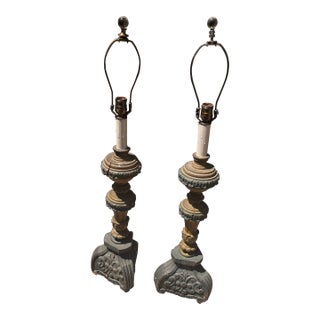 Antique Asian Wooden Table Lamps - a Pair For Sale
