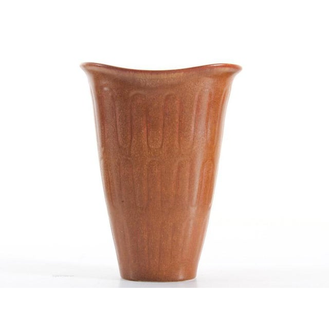 Scandinavian Vase with Incised Pattern & Red-Brown Hare's Fur Glaze by Gunnar Nylund for Rörstrand, 1950s For Sale - Image 5 of 5