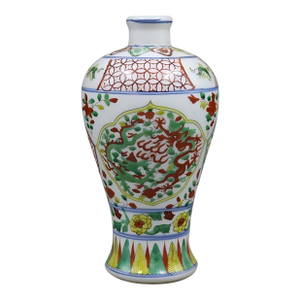 Chinese Vintage Ceramic Vase,Ming Dynasty Jiajing Marked Blue and White Famille Verte Porcelain Plum Vase Hand Painted Dragon Pattern