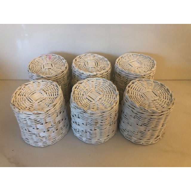 1960s 1960s White Wicker Holders for Glasses- Set of 6 For Sale - Image 5 of 6