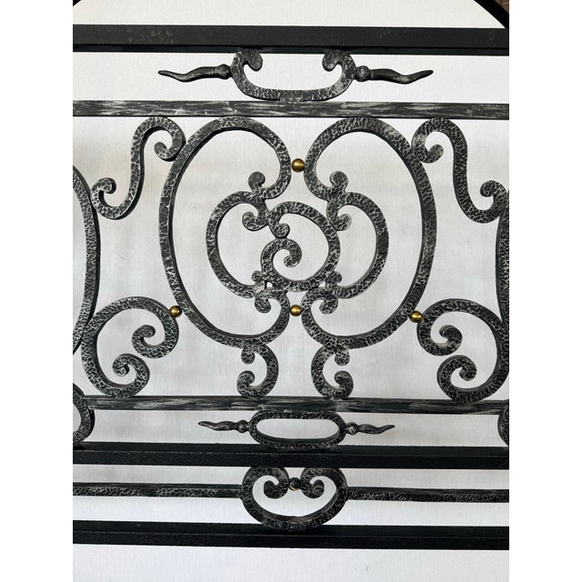 Late 20th Century Forged Iron Canopy Queen Four Poster Bed With Scrollwork and Brass Finials For Sale - Image 5 of 10