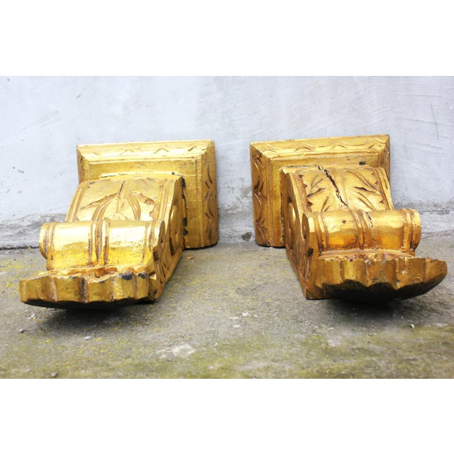 Vintage Wall Corbels in Gilt Wood, 1930s, Set of 2 For Sale - Image 9 of 12