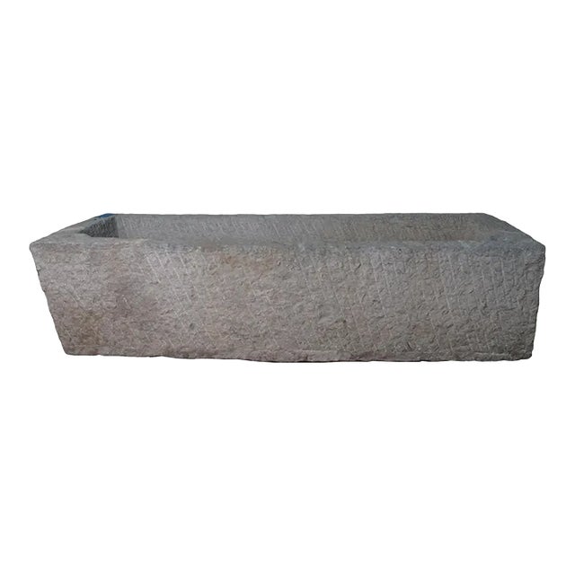 Antique Long Hand Chiseled Stone Trough For Sale
