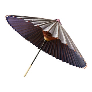 Antique Japanese Snake-Eye Umbrella (Wagasa) With Bamboo Ribs and Lacquered Paper For Sale