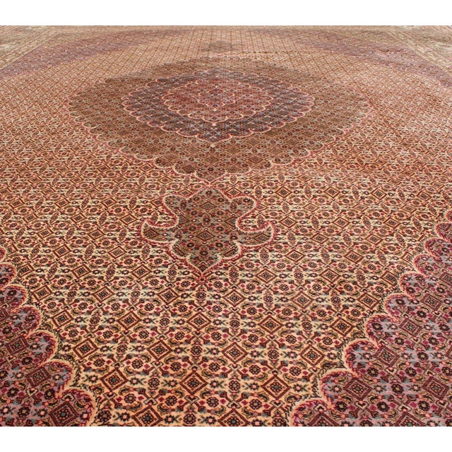 Raspberry Red Vintage Persian Tabriz Rug With Diamond Medallion Design in Rich Burgundy For Sale - Image 8 of 11