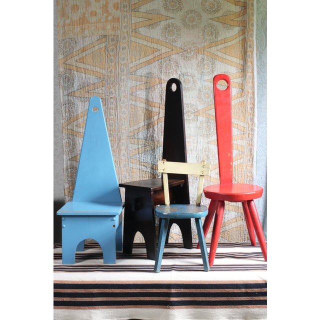 Blue 1950s Handmade Blue "Keyhole Chair" - Sewing Chair or Stool For Sale - Image 8 of 15