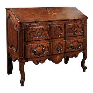 18th Century French Walnut Slant-Front Desk on Three-Drawer Commode For Sale