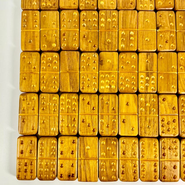 1980s Vintage Arts & Crafts Folk Art Hand Carved Oak Jumbo Dominos Double-Nine Set - 55 Pieces For Sale - Image 12 of 14
